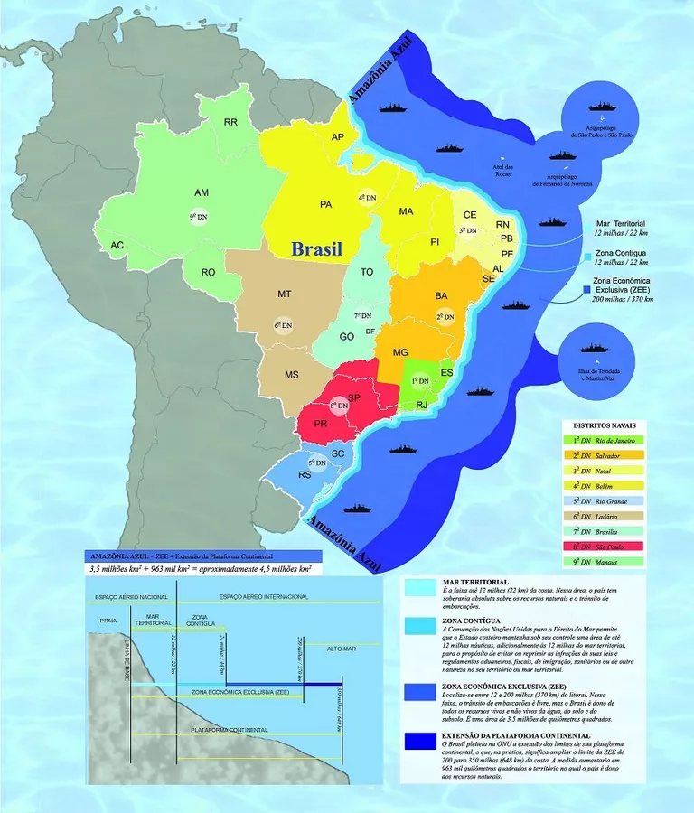 Infográfico da Marinha do Brasil mostra a dimensão da chamada Amazônia Azul© Marinha do Brasil/Reprodução