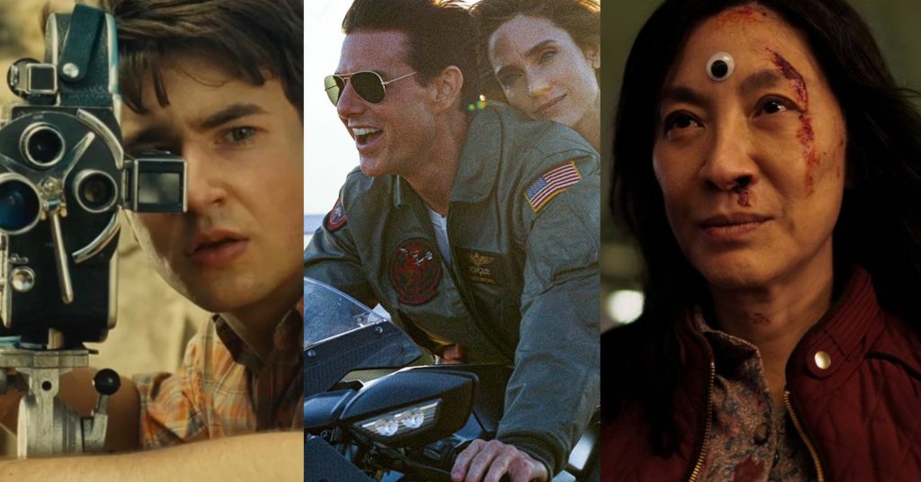 Foto: reprodução “Os Fabelmans”, “Top Gun: Maverick” e “Tudo em Todo Lugar Ao Mesmo Tempo”