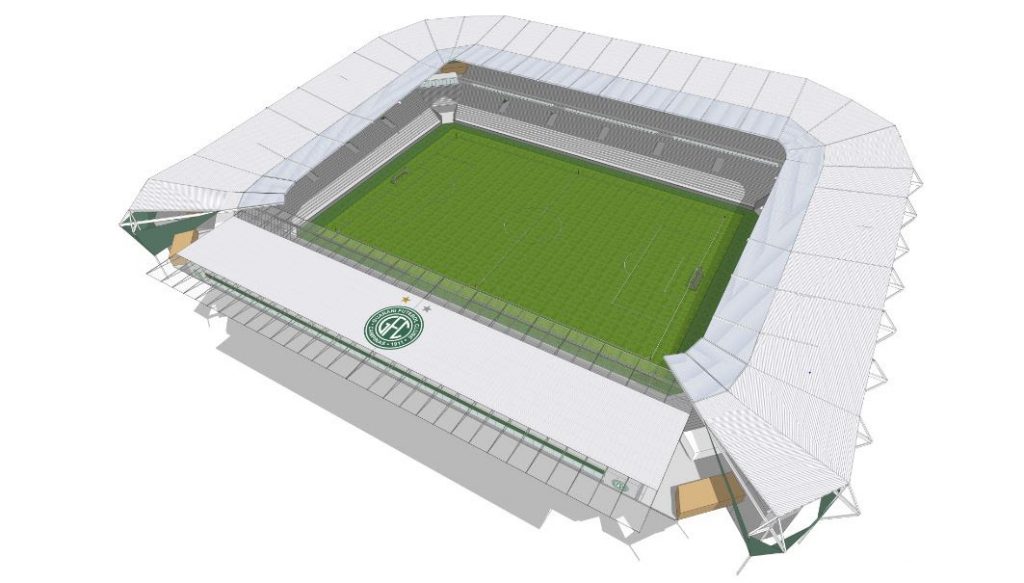 Projeto de modelagem 3D do novo estádio do Guarani Futebol Clube, localizado no interior de São Paulo, também conta com reformas previstas no Master plan | Projeto da Effect Arquitetura | Foto: Divulgação