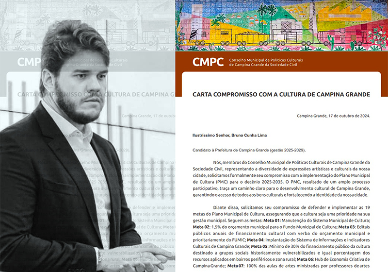  Candidato Bruno Cunha Lima se recusa a assinar a Carta Compromisso com a Cultura de Campina Grande: o que perde a cidade quando um prefeitável vira as costas para 19 metas essenciais?