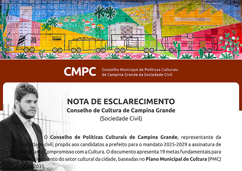 Sem resposta, setor cultural cobra posicionamento: Carta com 19 metas para fortalecer a cultura de Campina Grande aguarda assinatura de Bruno Cunha Lima.